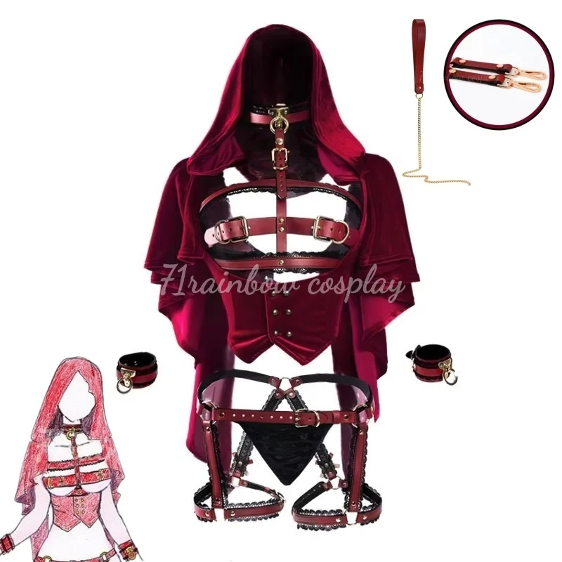 Disfraz de Cosplay 71rainbow, Diseño Original de Caperucita Roja Oscura, Disfraz de Cosplay para Mujer, Monos Góticos, Lencería, Disfraces de Cosplay