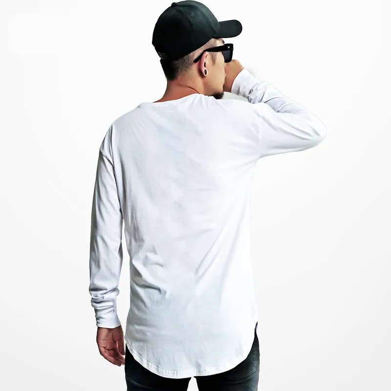 MRMT 2025 Brand New Men's T Shirt High Street Long Sleeved Men T-shirt Solid Color Base Arc Hem Man Hip Hop Tops Tees For Male