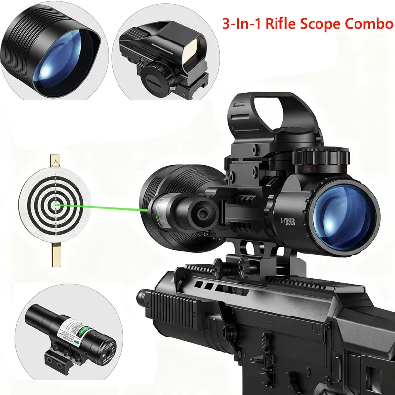 

Riflescope Combo 4-12x50EG Dual Illuminated Optics 4 Holographic Reticle Red/Green Dot Laser Sight 20mm Scope Mount