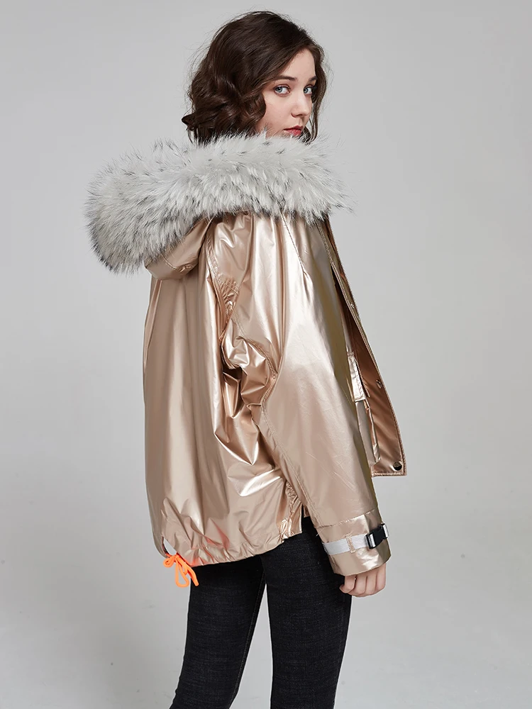 KMETRAM Natural Rex Rabbit Fur Removable Lining Parka Jacket Raccoon Dog Fur Collar 2025 Winter Hooded Short Women Clothing шуба