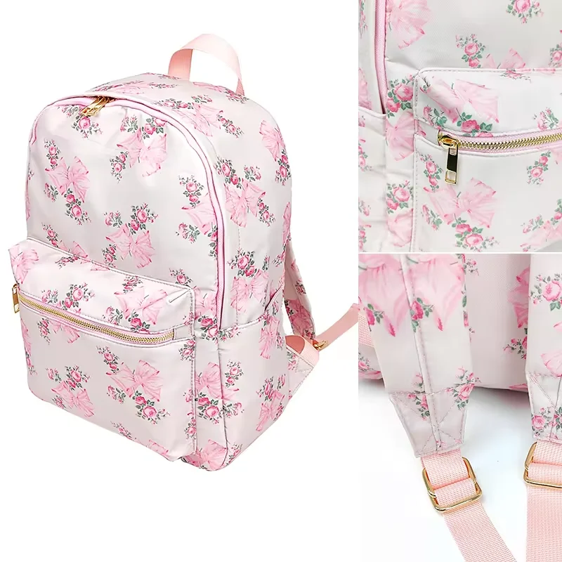 New Women Pink Bow  School Bag Fashion Lady Backpack Nylon Large Capacity Teenager School Bag