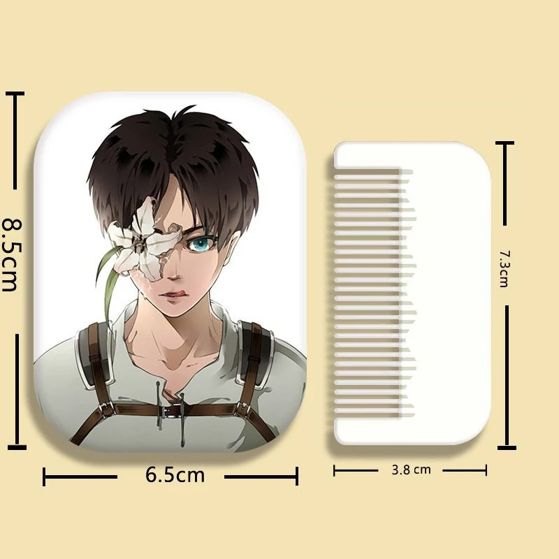 8×6cm Attack On Titan,Shingeki no kyojin,Folding Single-side Makeup Mirror, Anime Cute, Portable Travel, Rectangular, With Comb