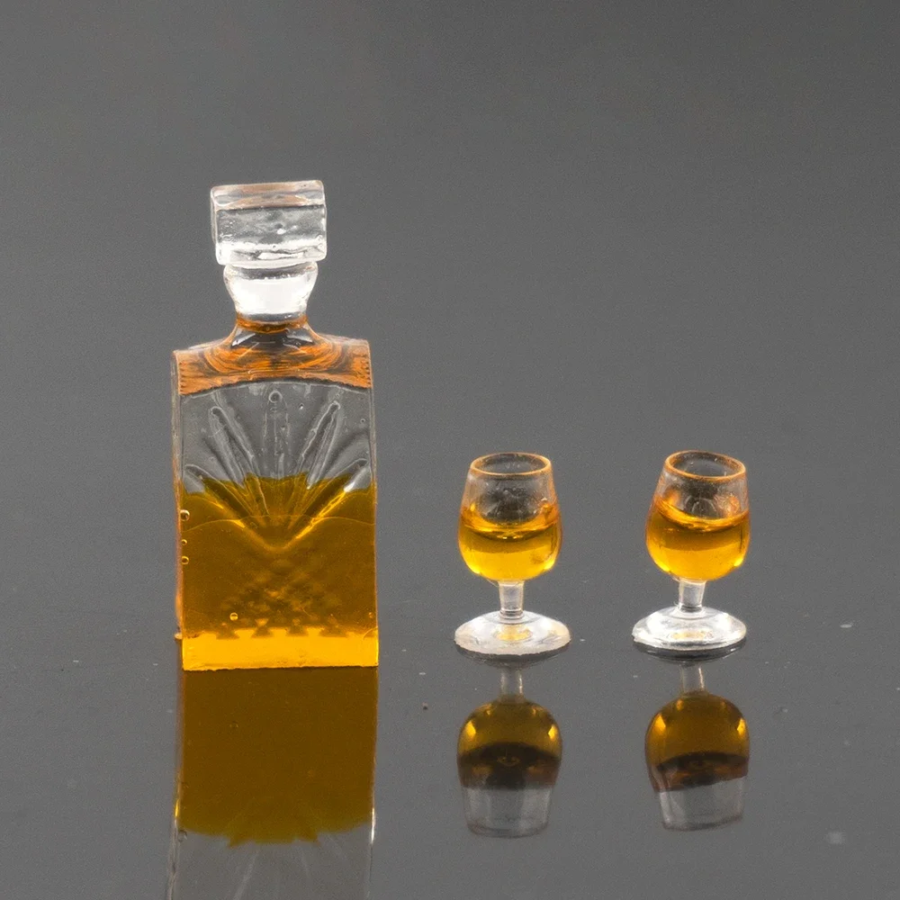 1/12 Dollhouse Miniature Accessories Mini Wine Bottle Goblet Set Simulation Drinks Model for Doll House Decoration ob11