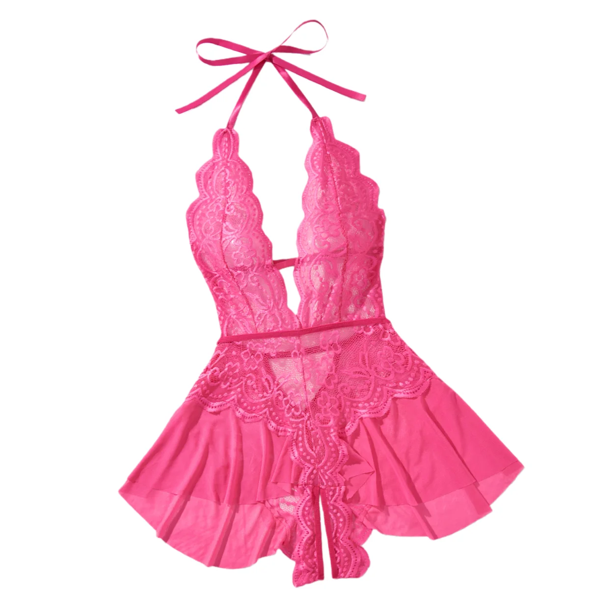 

Эротическое белье: кружевное боди с глубоким V-образным вырезом и открытой промежностью, прозрачная ночная сорочка-бэбидолл, розово-розовый костюм, сексуальная пижама