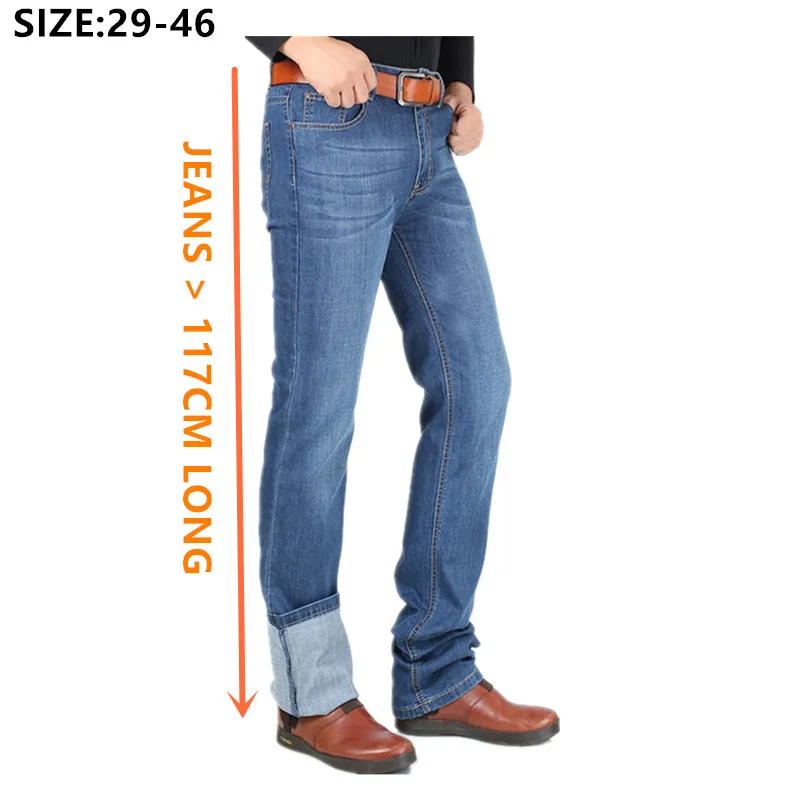 Extra Long Jeans 117CM Tall Men 195CM Plus Size 42 44 46 Classic Overlong Autumn Thick Stretched Male Trousers Denim Slim Pants
