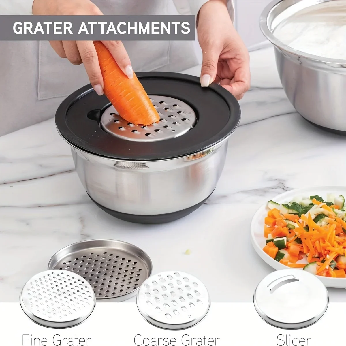 

8pcs Stainless Steel Mixing Bowls Set with Airtight Lids Black Kitchen Bowls Non-Slip Bottoms for Baking And Serving