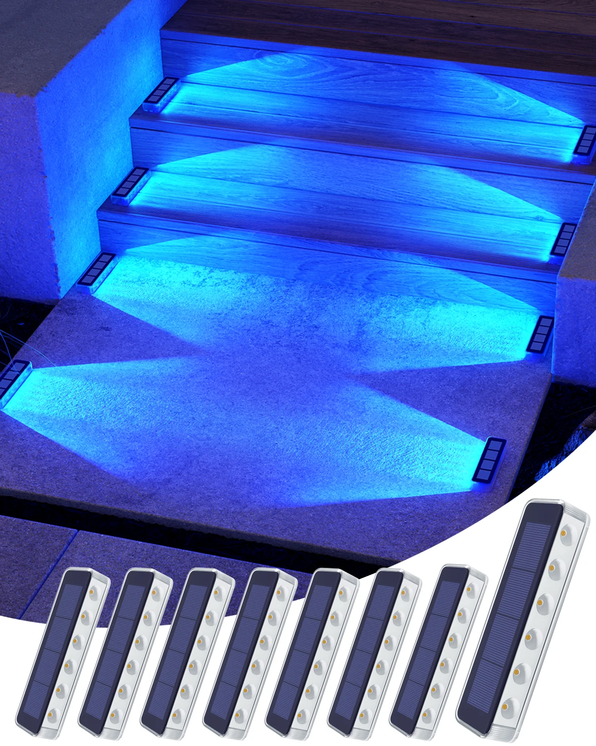 Yilaie LED Solar Step Lights for Outside 4 Pack Solar Stair Lights Blue Solar Deck Lights Waterproof IP68 Solar Pathway Lights