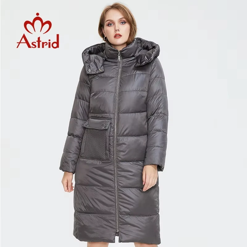 Astrid 2022 jaqueta de inverno feminina solta roupas longas outerwear alta qualidade com capuz zíper estilo moda feminino casaco cinza escritório