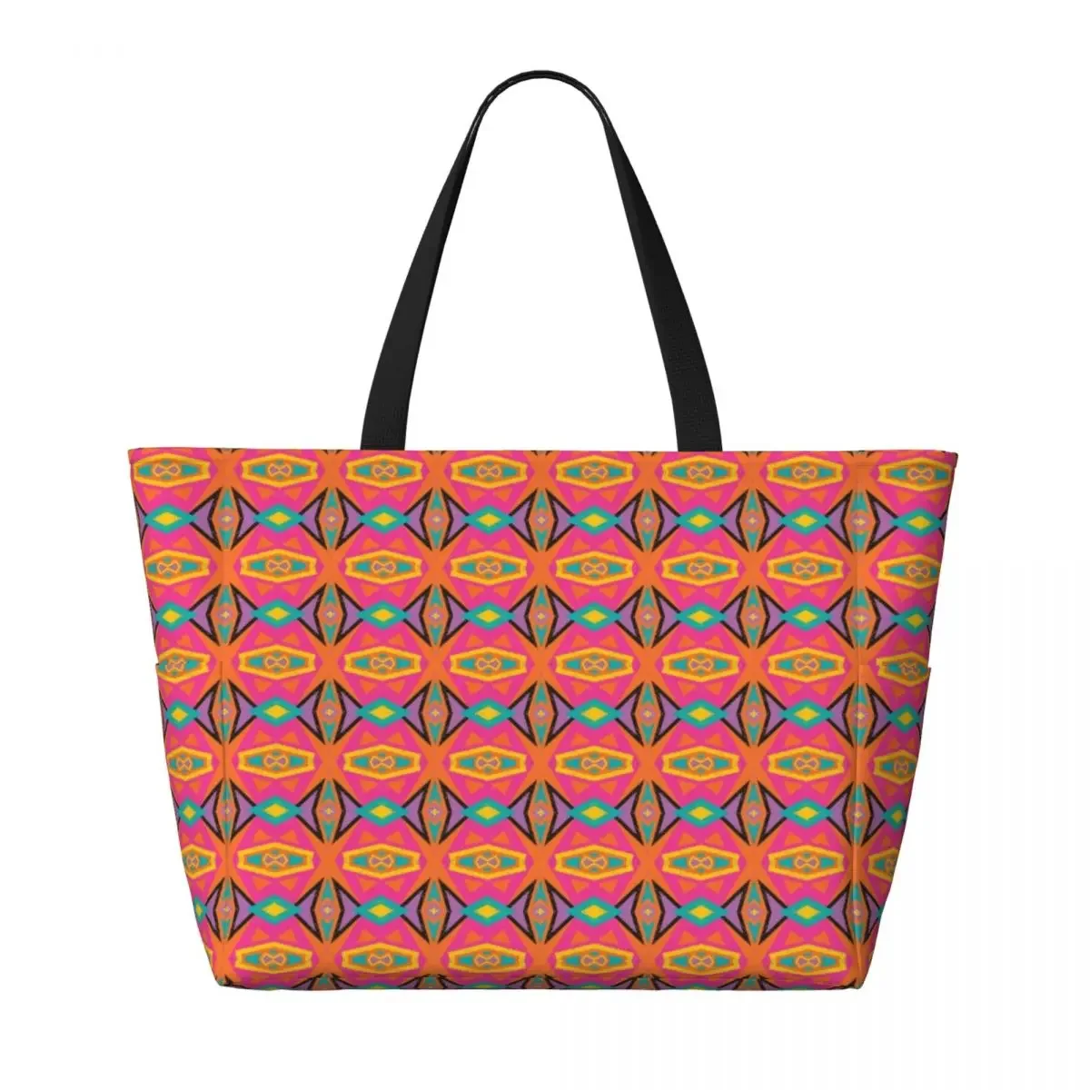 Custom Large African Tribal Ankara Fabric Style Tote Bag for Women Geometric Shopping Shoulder Gym Beach Travel Bag