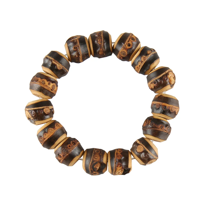 2025 New Vintage Retro Unisex Adjustable Elastic Unique Handmade Black Natural Bamboo Root Beaded Bracelet for Men and Women