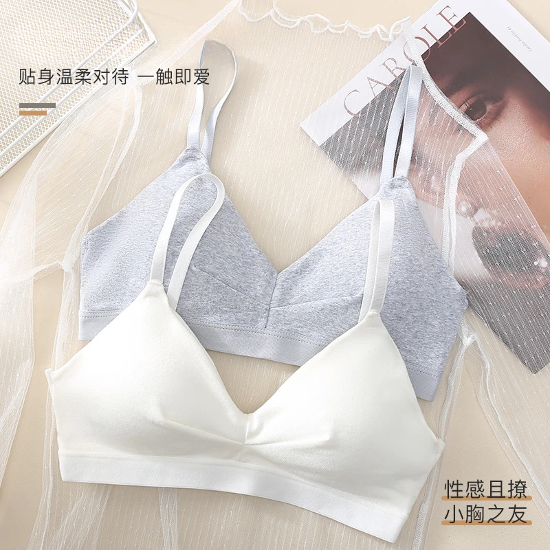 Summer New French Underwear Pure Cotton Non-underwire Triangle Cup Comfortable Sweat Absorption-free Girl Student Underwear Bra