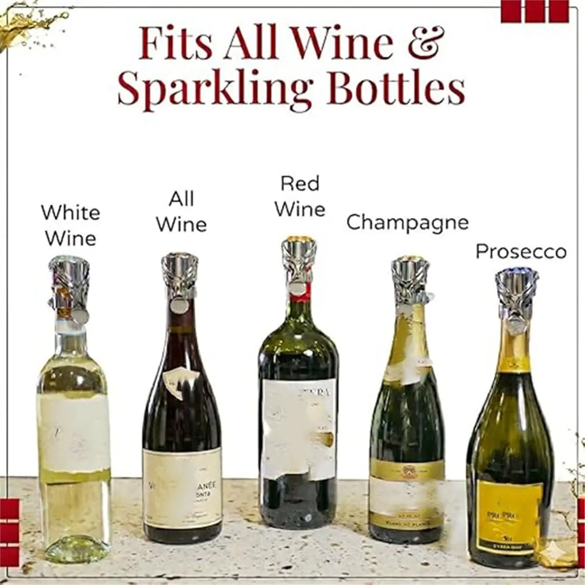 newA10R 2Pcs Wine Stopper & Champagne Stopper Preserves Bubbles & Taste-Leak Proof Reusable for Wine Cava and Sparkling Water