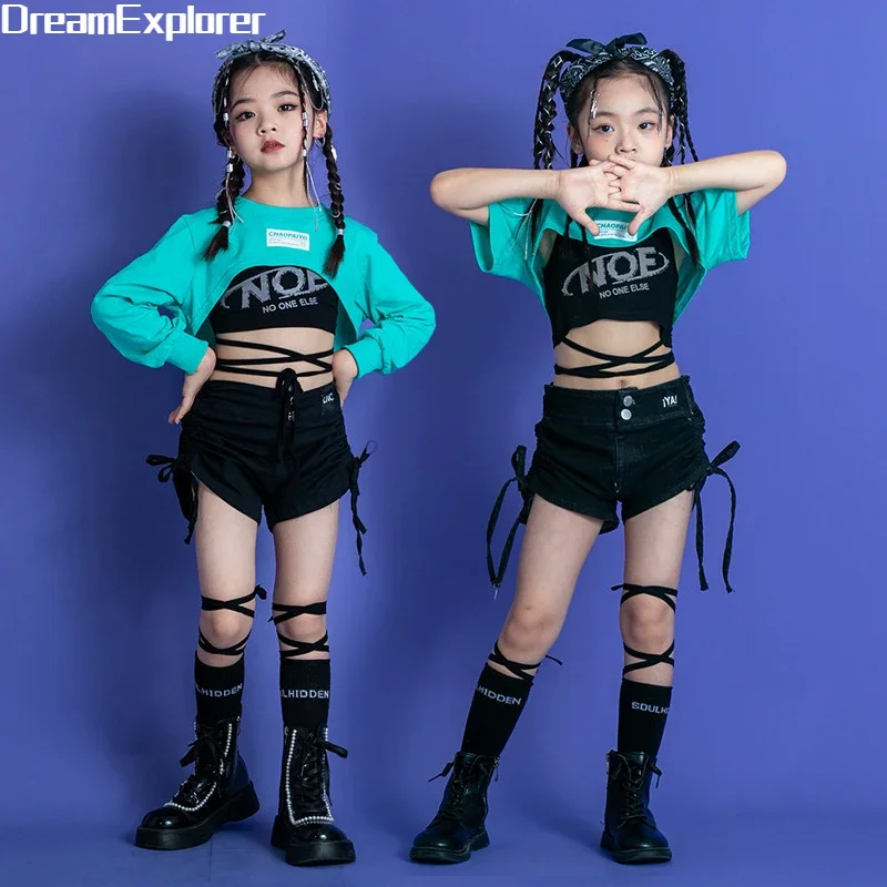 Girls Hip Hop Crop Top Hot Pants Cool Outfits Child Streetwear Sweatshirt Street Dance Shorts Kids Jazz Costumes Clothes Sets