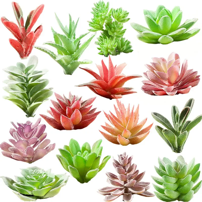 Mini Artificial Succulents Bonsai Plants with White Pots Fake Simulation Green Plants for Home Room Office Desk Table DIY Decor