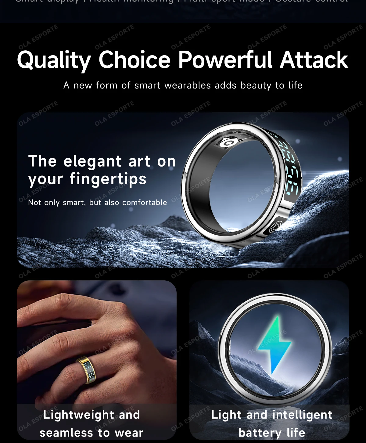 Intelligenter Ring mit Digitalanzeige, Fitness-Tracker, Schlaf- und Aktivitätsmonitor, Schrittzähler, Fernkamera, Tragbarer Ring für den täglichen Sport HT30 – Detail 2