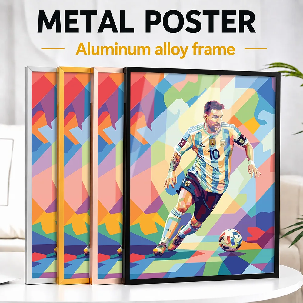 Lionel Messi In Argentina Jersey Metal Poster With Aluminum Alloy Frame Personalized Illustration Wall Art For Sports Lounge