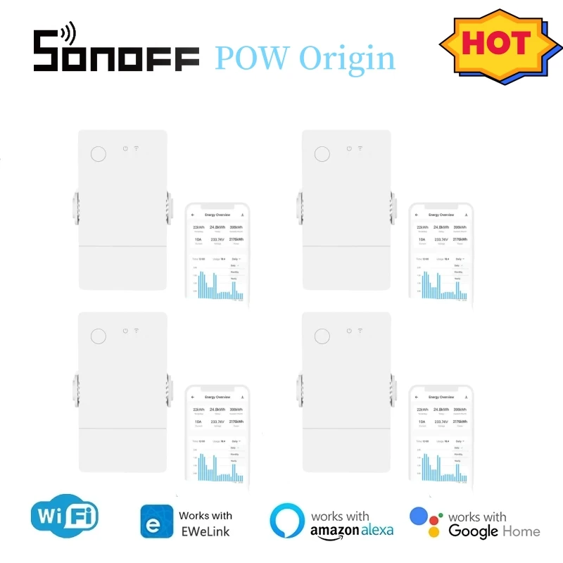 SONOFF POW Origin 16A Smart Power Meter Switch POWR2 Upgrade Version With Overload Protection Work With eWeLink Alice Google