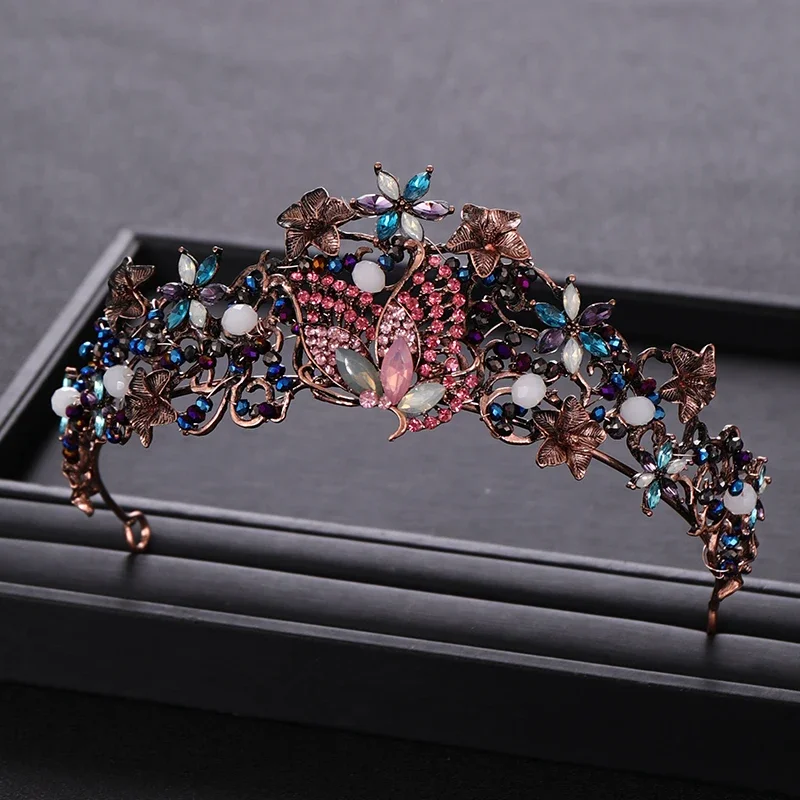 Vintage mehrfarbige Kristall blume königliche Krone Braut Schmetterling Tiara Party Hochzeit Haarschmuck für Frauen Schmuck