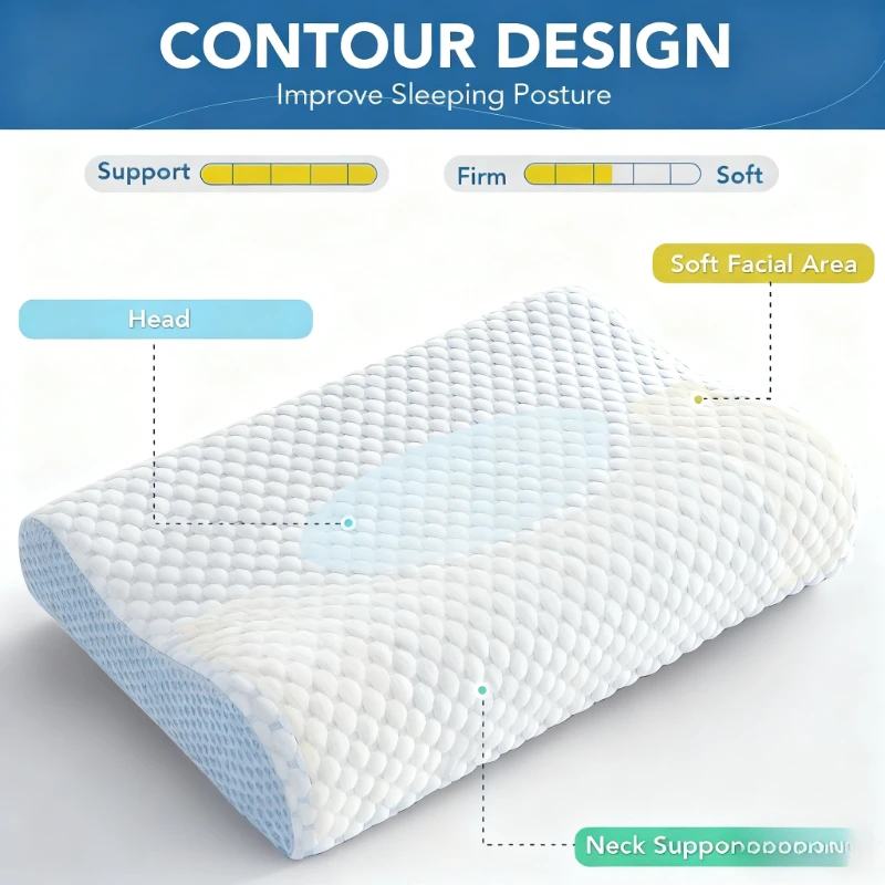 1pc Cooling Cervical - Neck, Shoulder Support, Side Sleeping, Back Sleeping, Stomach Sleeping, Machine Washable, Removable Cover