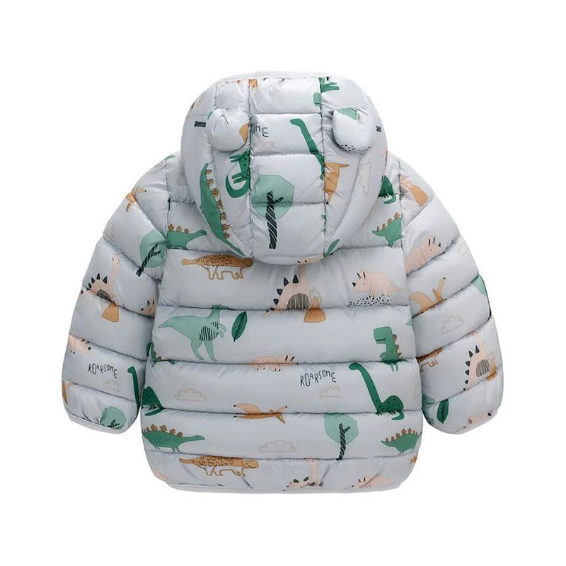 Lightweight Jacket Kids Boys Girls Baby Cartoon Gray Dinosaur Zipper Hooded Coats Autumn Winter Christmas Outerwear 1-5 Year Old