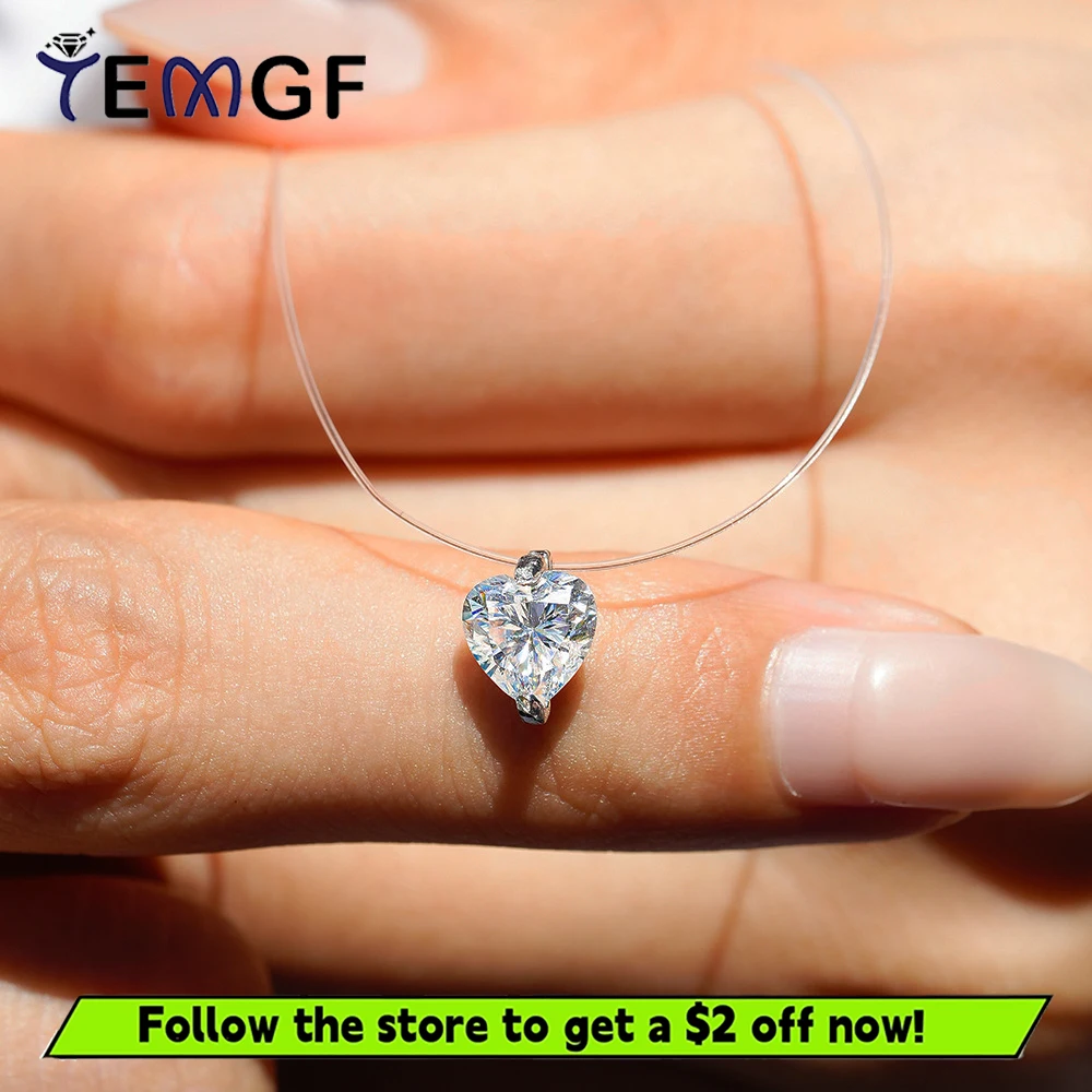 TEMGF-collares con colgante de moissanita de 6,5mm, línea de pesca transparente Invisible para mujeres y niñas, joyería fina Simple, regalos con GRA