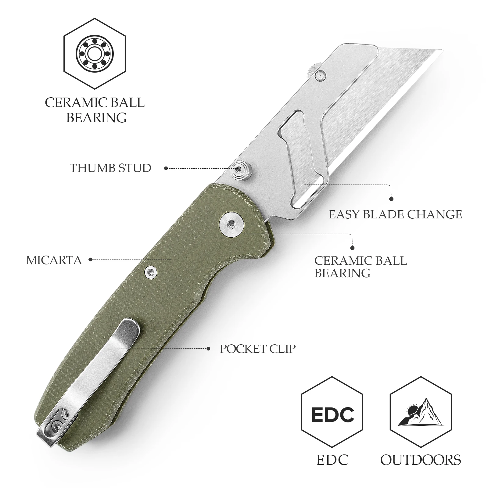 TRIVISA Utility Folding Puppy Knife 6pcs SK5 Replaceable Blade Micarta Handle for Carboard Box Cutter High Quality Outdoor Tool view 2