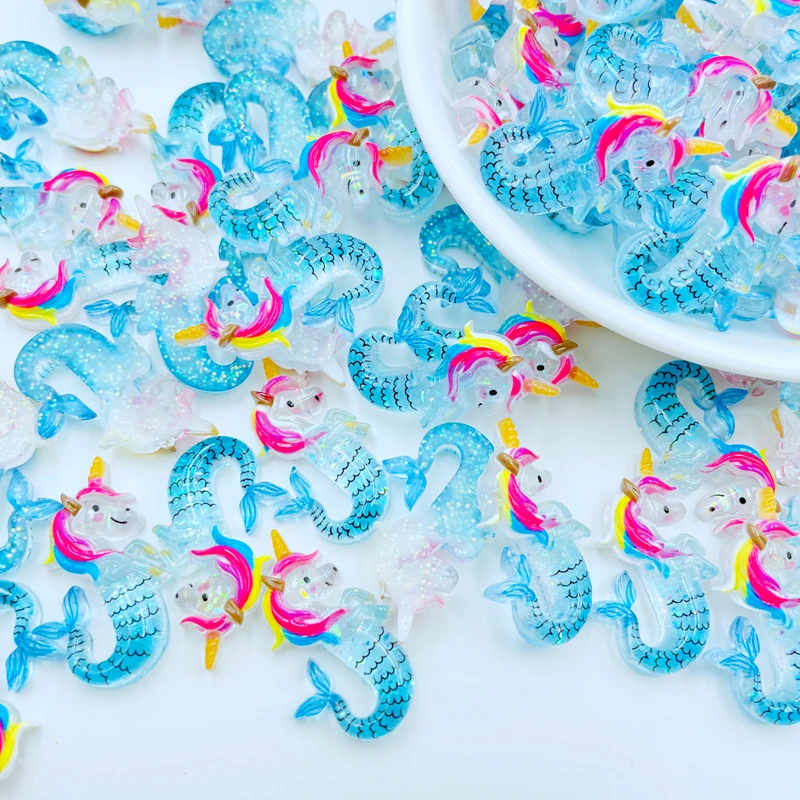 10 Pcs New Cute Resin Mini Cartoon Unicorn Hippocampus Flat Back Cabochon Scrapbook Kawaii DIY Charm Decorate Accessories C31