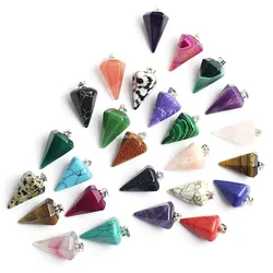 Natural Stone Hexagonal Cone Pendants Ornament Charm Crystal Pendant for Jewelry Making DIY Necklace Accessories Size 30*14mm