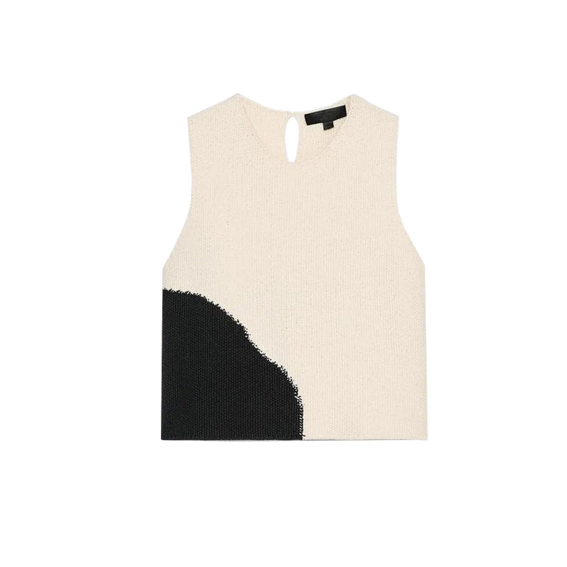 

Summer New Women's American Design Ba Split round Ne Svel Knitted Top Commute Sle Loose Fit Polyester Fiber ort...