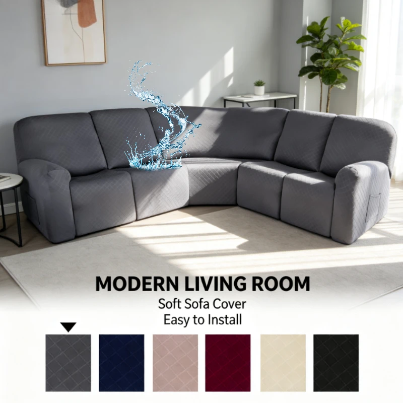 5-Seater L-Shape Recliner Sofa Cover Waterproof Chaise Lounge Slipcover Stretch Full Coverage First Class Couch Protector Home