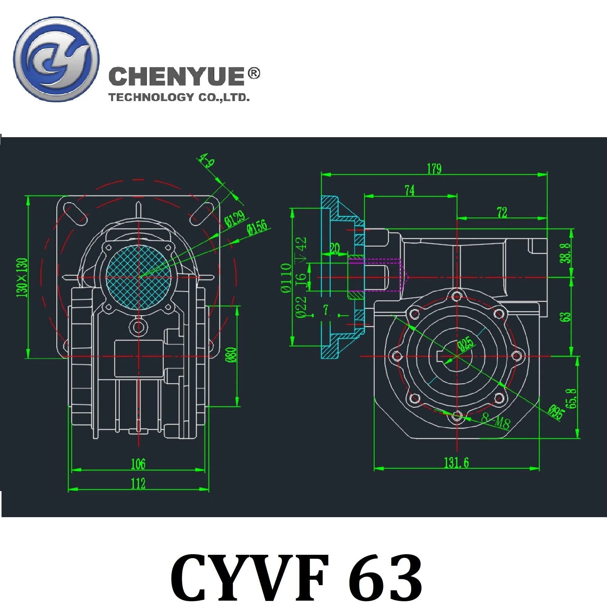 Imagem -06 - Chenyue Cnc Worm Gearbox Reducer High Torque Maintenance Cyvf 063 Input 14 19 22 24 mm Output 25 mm Ratio 5:1 100:1