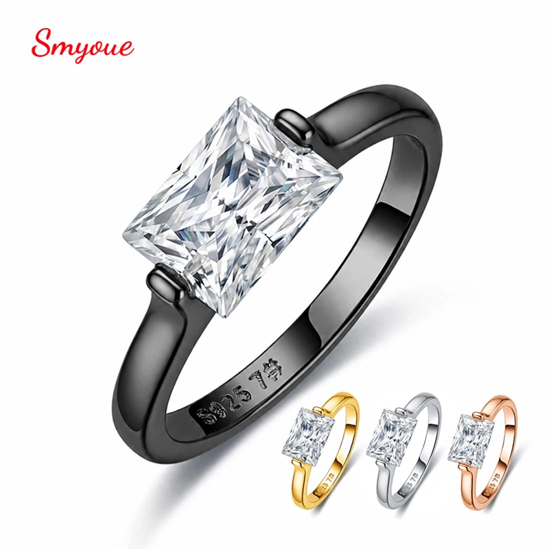 Smyoue 1CT 6*8mm DVVS1 Radiant Cut Moissanite Rings for Women Classic Proposal Wedding Band S925 Sterling Silver Jewelry Gifts