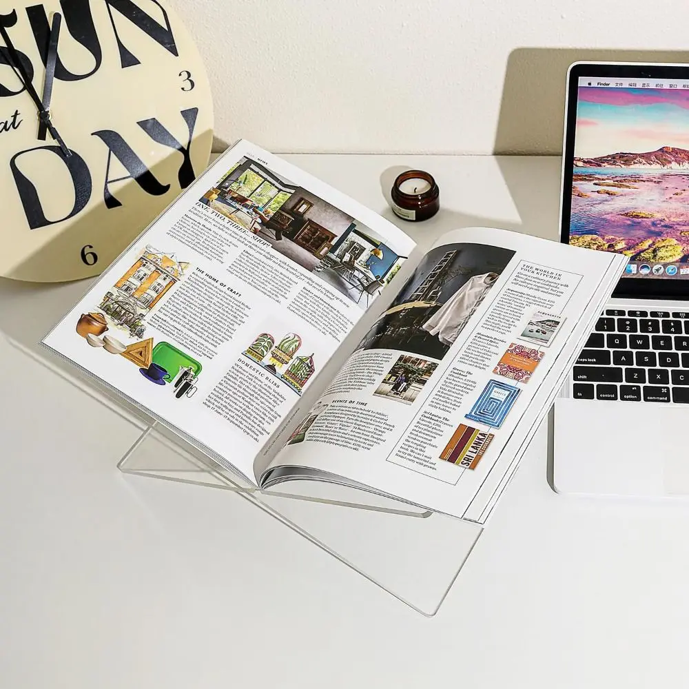 Portable Acrylic Book Display Stand Transparent/Black X Shape Recipe Stand DIY Open Book Holder Desktop