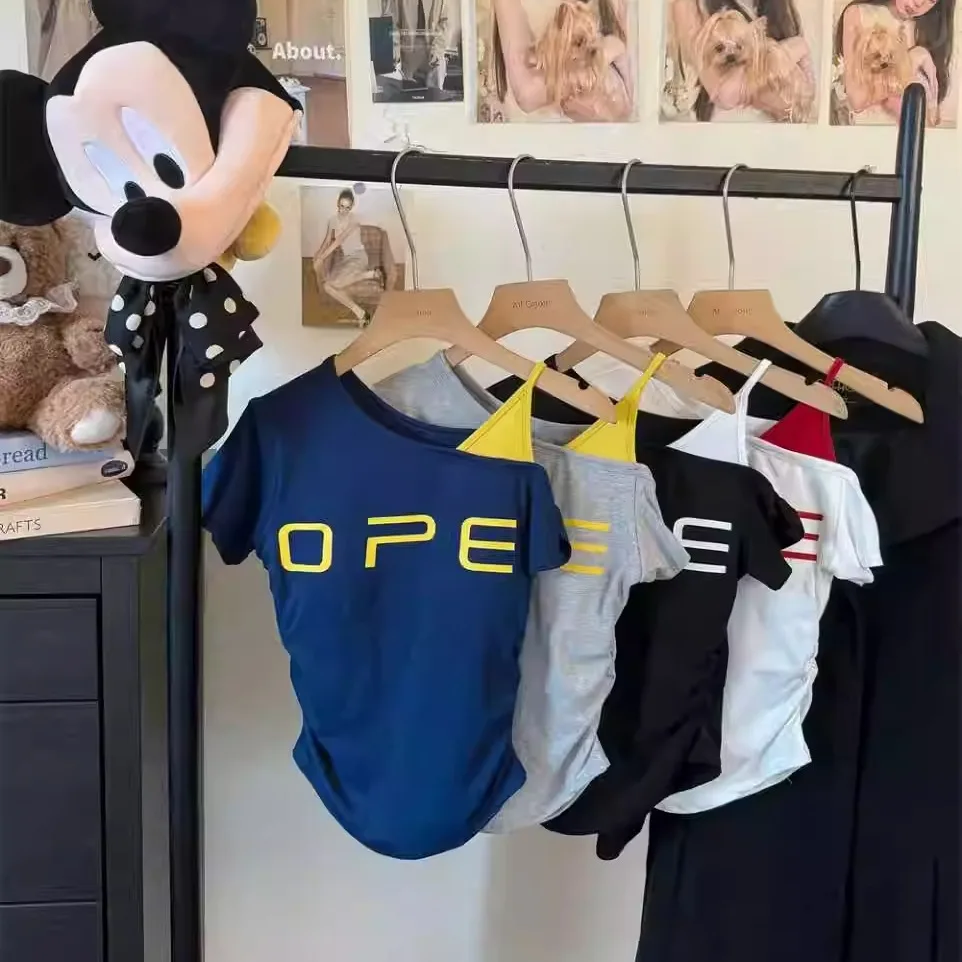 Estate New Sweet Spicy Or Sve T-shirt da donna Slim Fit Stampato Colore Blo Imbottito Pettorina Casual Miscela di cotone