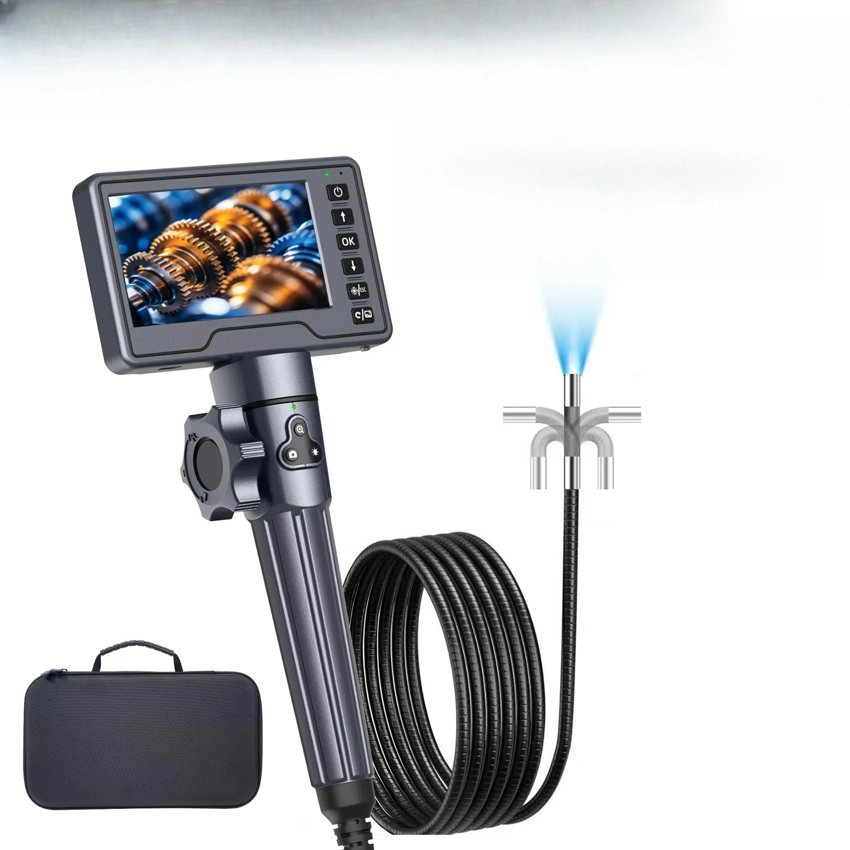 360 Degree Articulating Borescope Snake Camera 2-Way with Light 5 Inch Industrial Endoscope for Car Engine Sewer Pipe Repair
