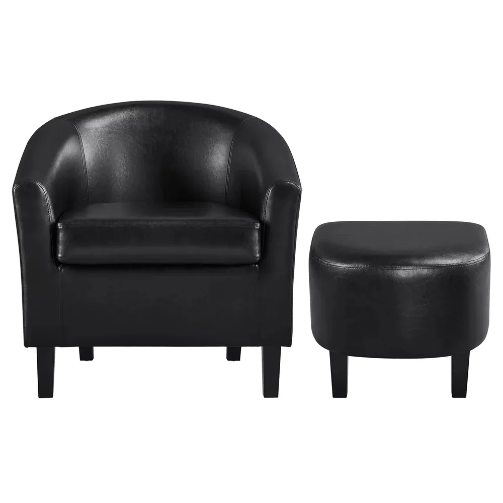 

2023 New Easyfashion Barrel Accent Chair, Black Faux Leather