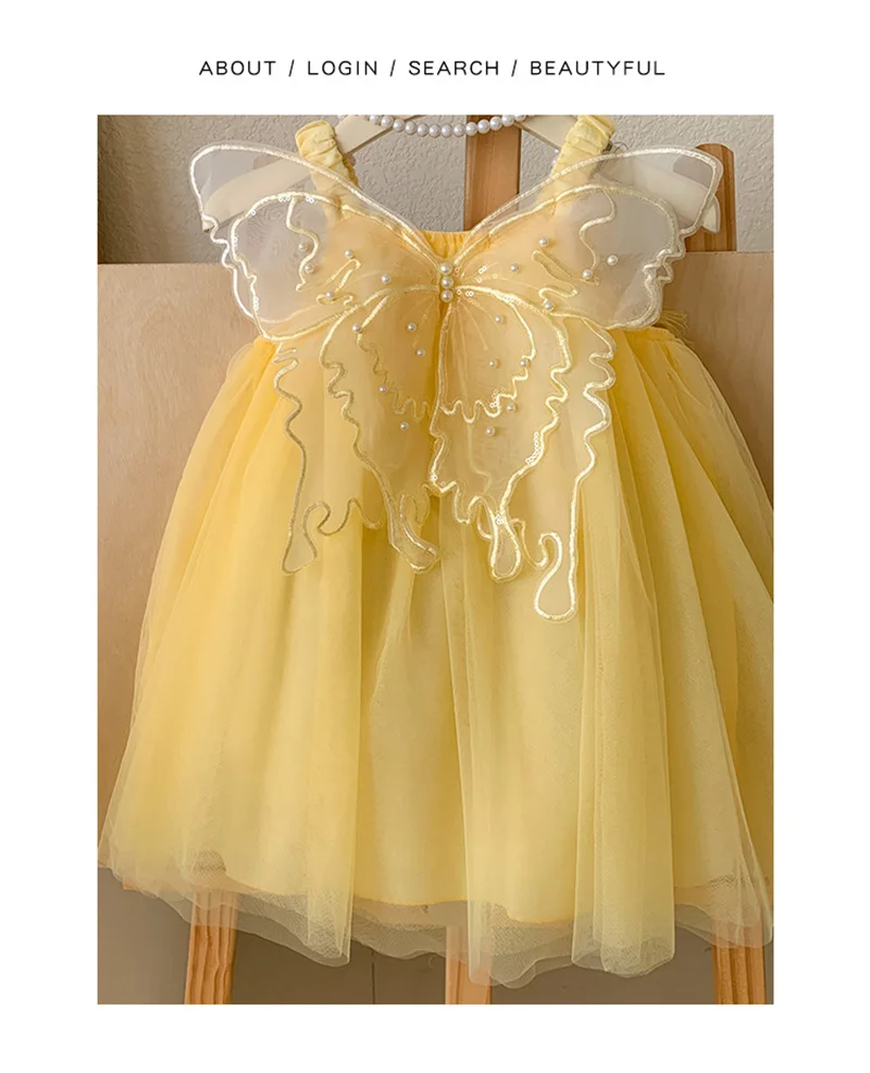Girls Mesh Dresses 2026 New Fashion Summer Princess Butterfly Tulle Gown Kids Sweet Sleeveless Vestidos Children Casual Clothing 6