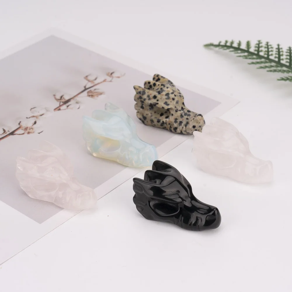 1pcs Natural Crystal Dragon Head Carving, European Style Mini Gemstone Figurine, Polished Stone Home Desktop Decor Gift 4x2x2cm