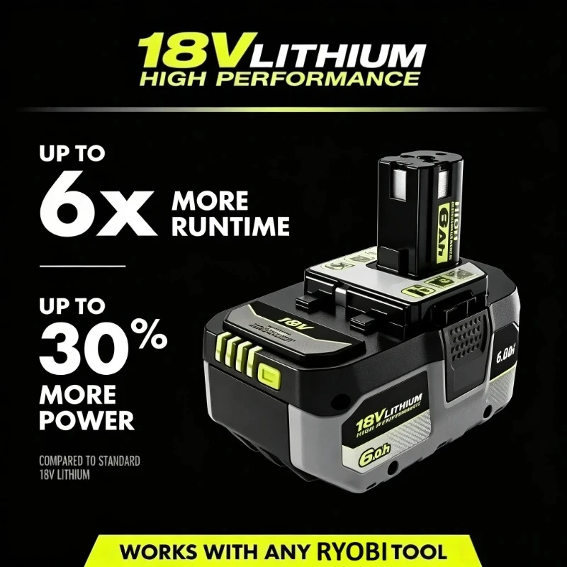 RYOBI Original 18V 8.0Ah Lithium‑ion Battery Compatible With P215 Drill Driver P235 Impact Driver Power Tool Replacement Pack