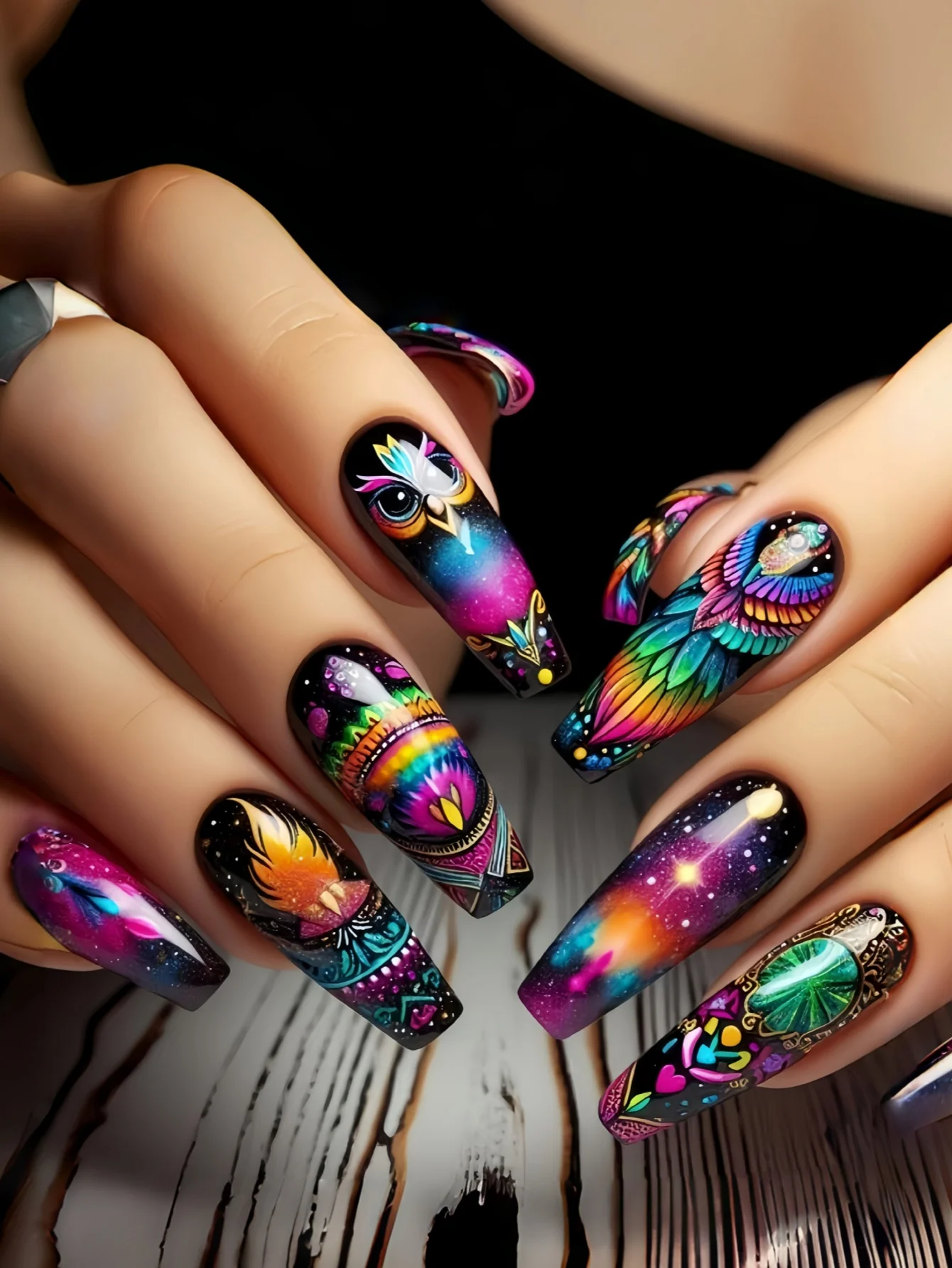 24pcs mid-length ballet-shaped nail art with lightning and starry sky patterns, artificial nails, detachable daily nails, nail p