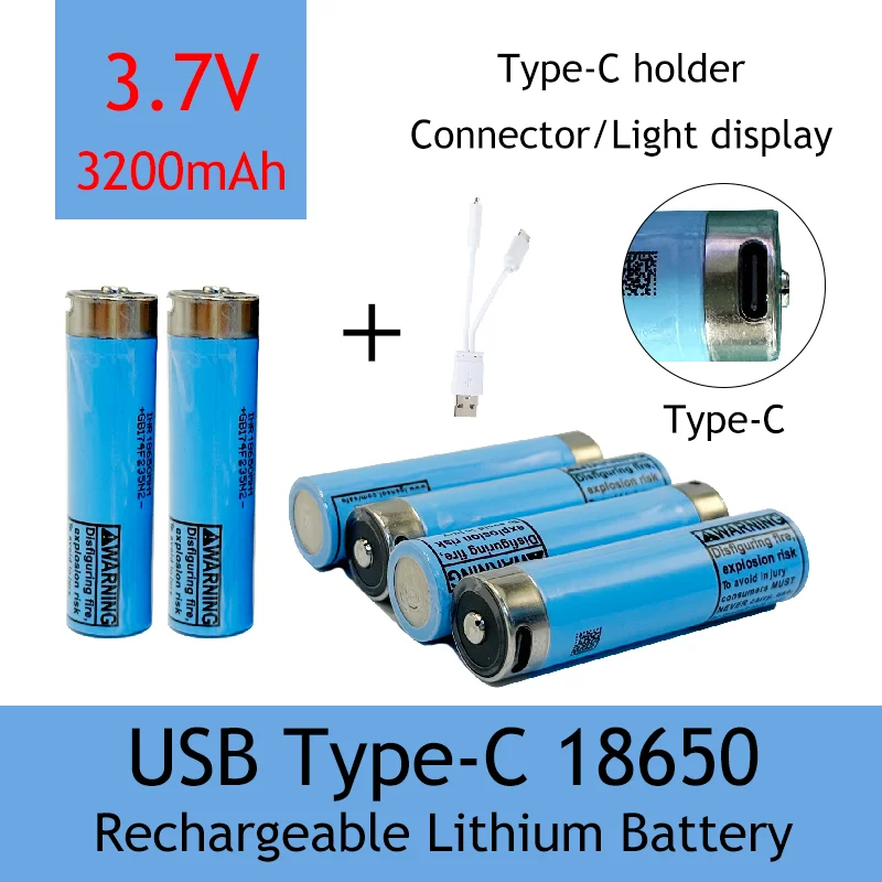 

INR18650-MH1 3,7 В 3200 мАч литий-ионный аккумулятор с USB Type-C для электронного игрушечного фонарика, мыши, небольшого аппарата для гипертонии