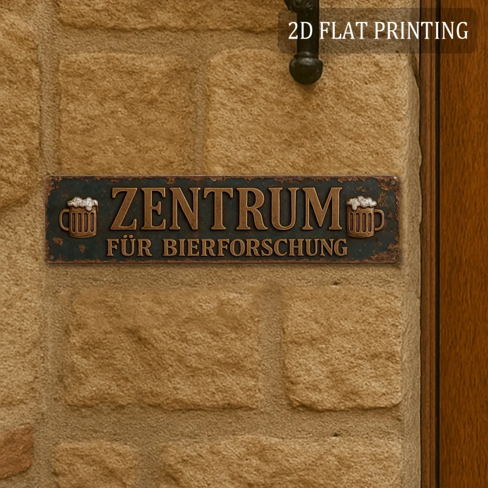 2D Flat Funny Beer Research Center Metal Sign, Vintage German Brewery Decor, 16x4 Aluminum Plaque for Man Cave Home Bar Pub