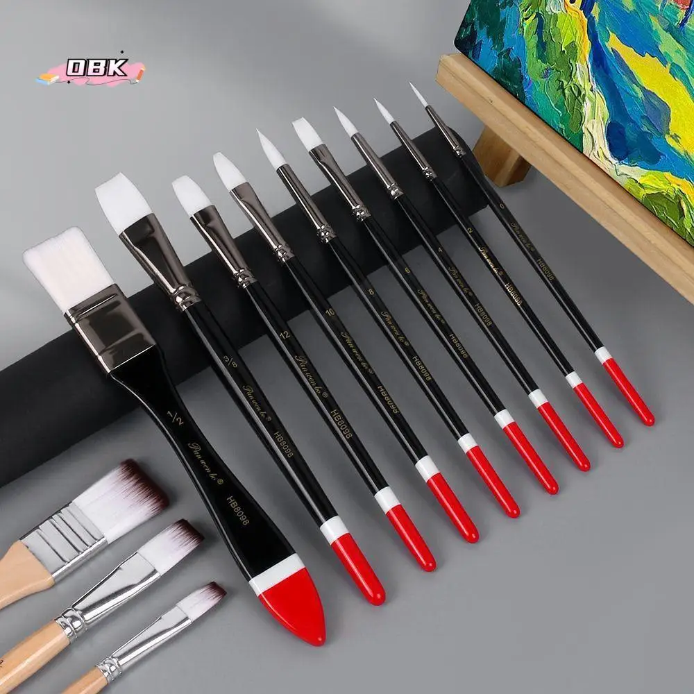 

9Pcs/Set Multifunctional Nylon Hair Paintbrush Set Wooden Handle Lightweight Art Paint Brushes Soft Bristled Different Shape