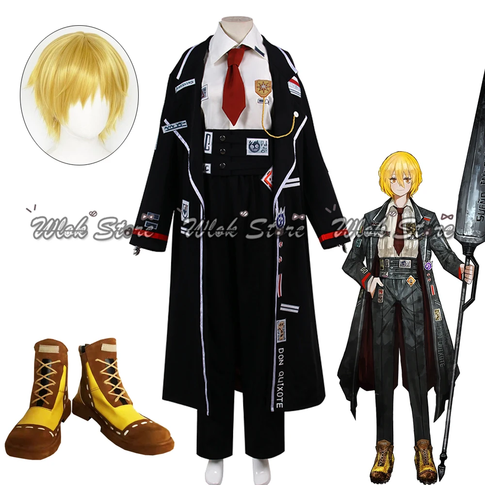 

Game Limbus Company Cosplay Don Quixote Costume Long Coat Shirt Pants Suit Custom Halloween Party Uniform Blonde Wig Short Hair