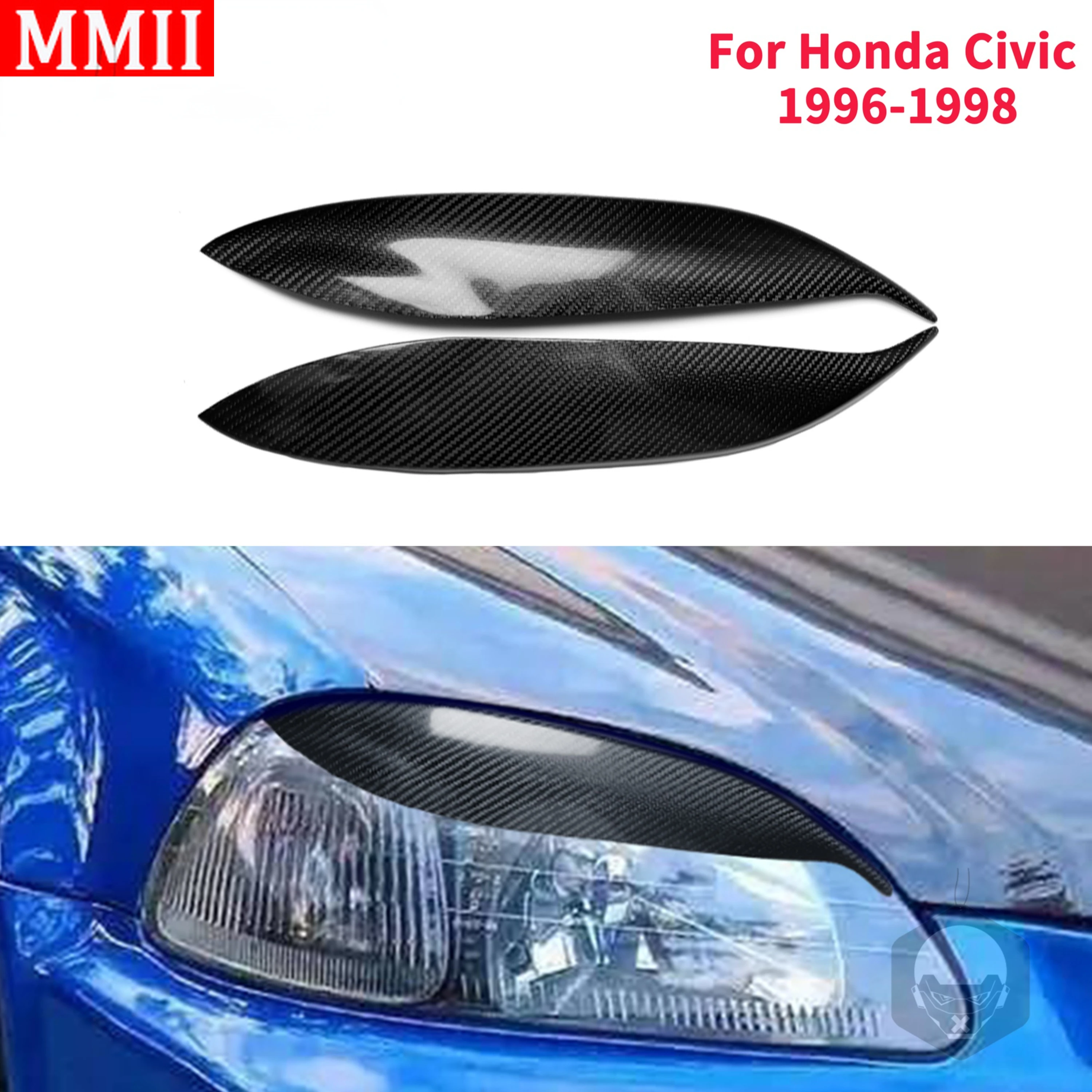 

1Pair Headlights Eyebrow Eyelids Trim Cover Stickers For Honda Civic1996-1998 Real Carbon Fiber Paste Style Car Styling Black