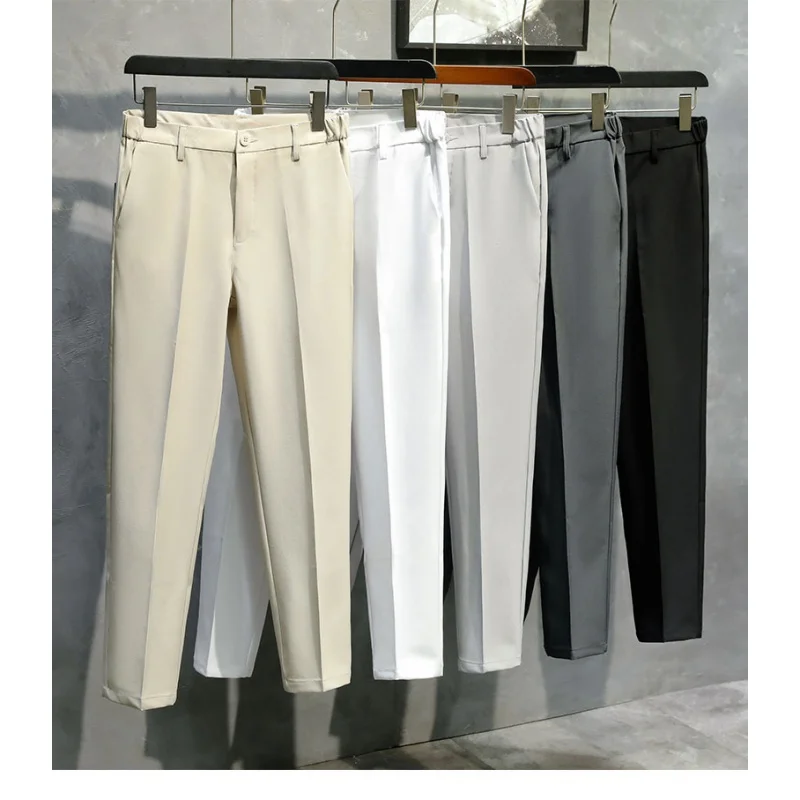 Sagging suit pants for men's summer fashion Korean straight fit casual versatile business cropped solid color pants