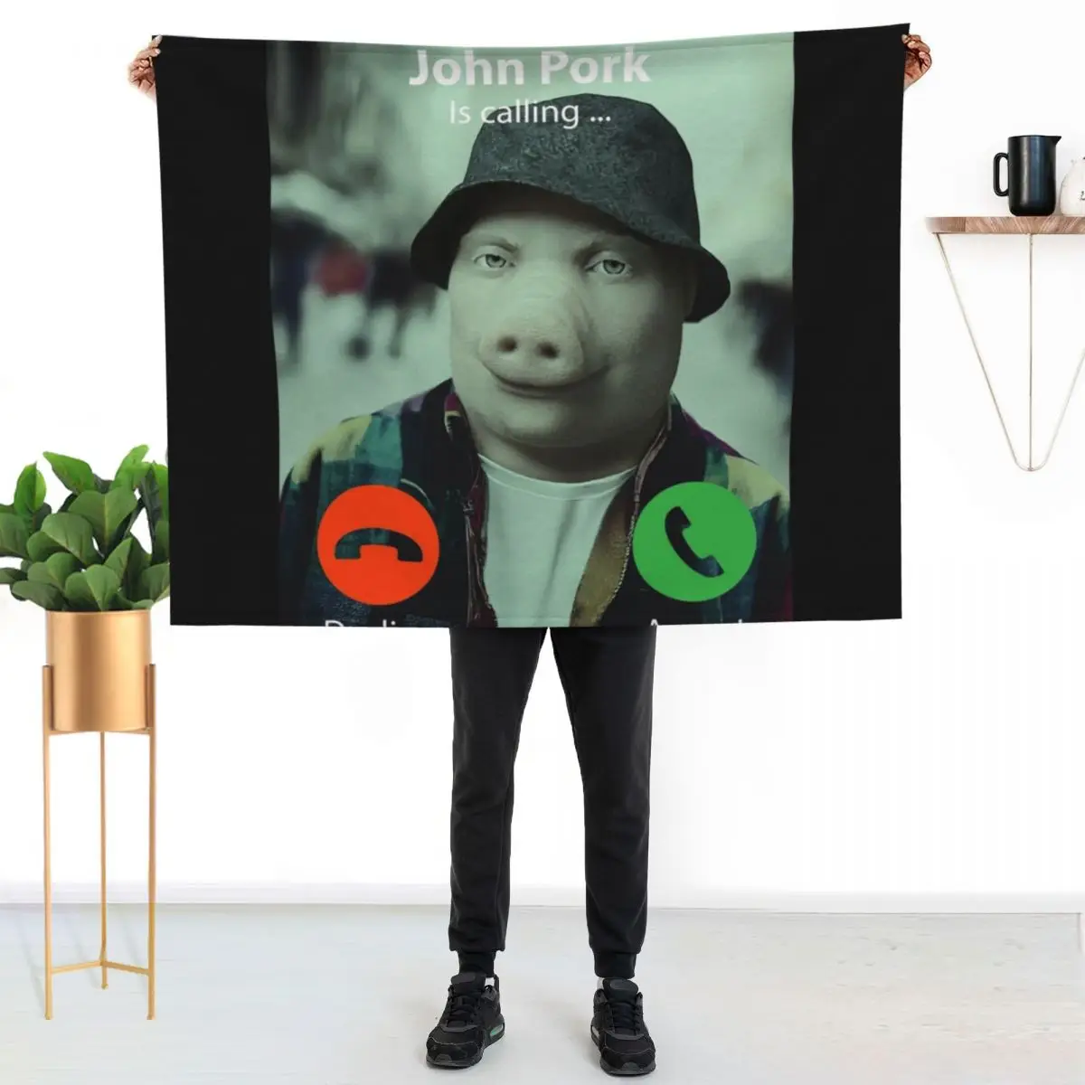 John Pork, John Pork Is Calling Throw Blanket Fashion Sofas Luxury Thicken Furry Luxury Designer Camping Soft Blankets