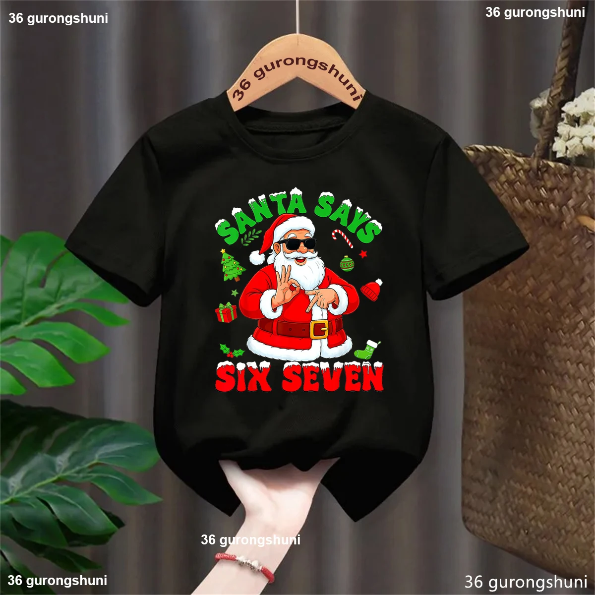 

Funny Kids Clothes Christmas Gift T-Shirt For Girls/Boys Santa Says 67 Meme Graphic Printed T Shirt Short Sleeve Solid Tshirt
