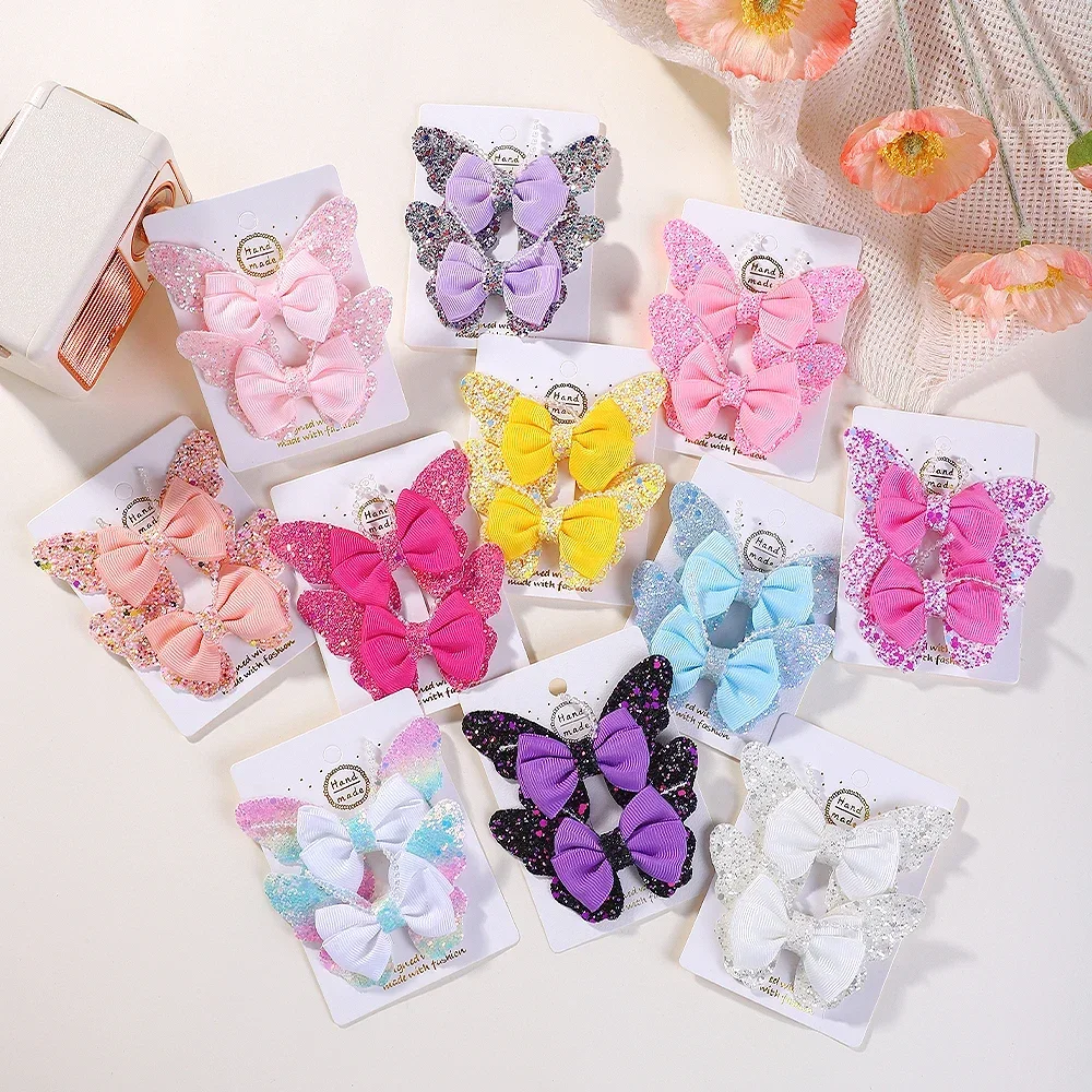 2pcs/set Fashion Rainbow Sequin Butterfly Hair Clips for Women Girls Hairpins Children Cute Barrettes Kids Hair Accessories Gift