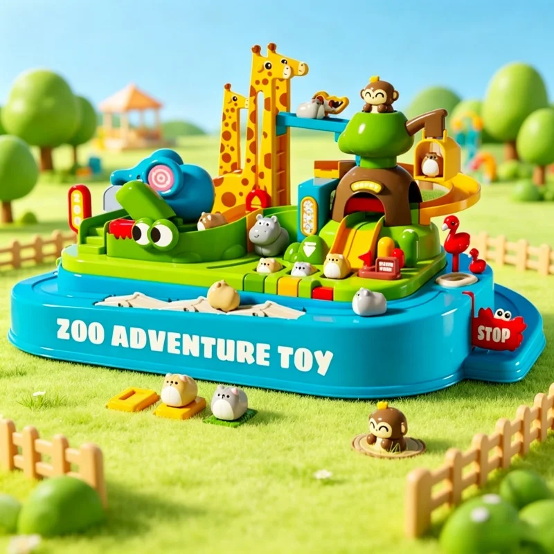 Zoo Adventure Track Toys for Kids DIY Assembly Animals Slide Track Race Car Children Interactive Educational Desktop Games Toy